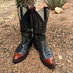 Handmade Vintage Black Leather with Alligator Wingtip Cowgirl Boots